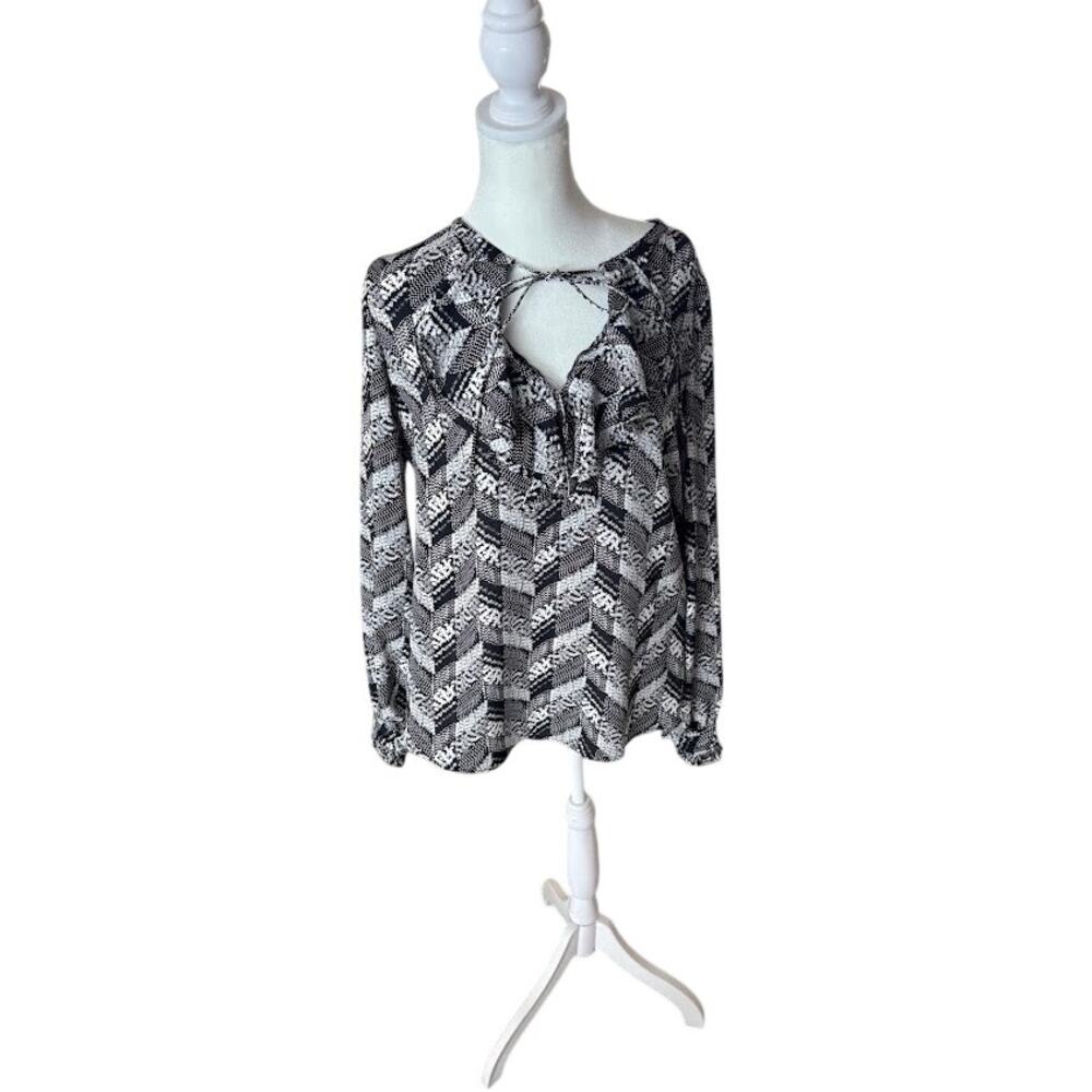 Karl Lagerfeld Paris Printed Ruffle Neck Blouse Women's size S